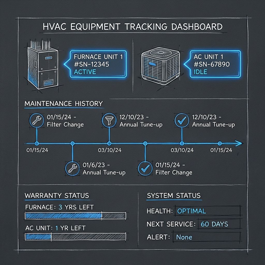 HVAC CRM dashboard showing equipment tracking, maintenance history, and seasonal campaign management features