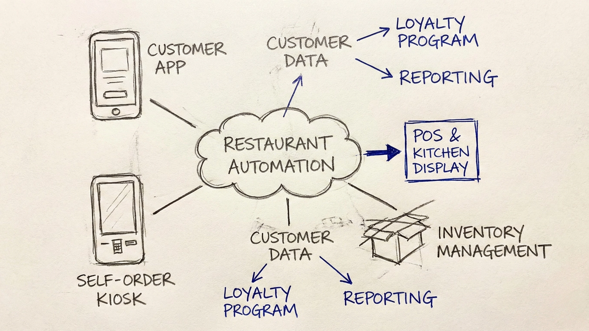 3D visualization of GoHighLevel restaurant automation system with holographic interface elements