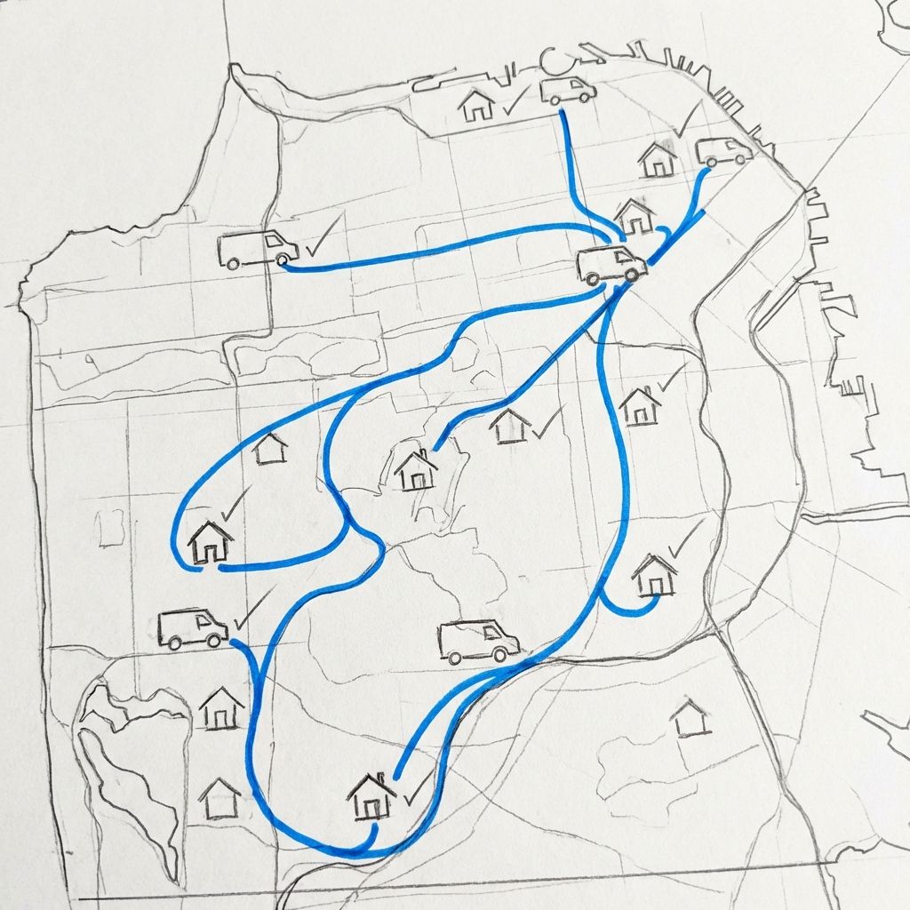 GPS lead routing system automatically assigning home service calls to nearest available technicians