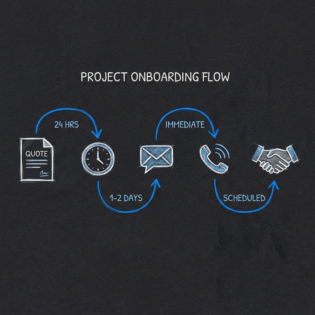 Five-step automated quote follow-up sequence showing the progression from initial quote to closed deal