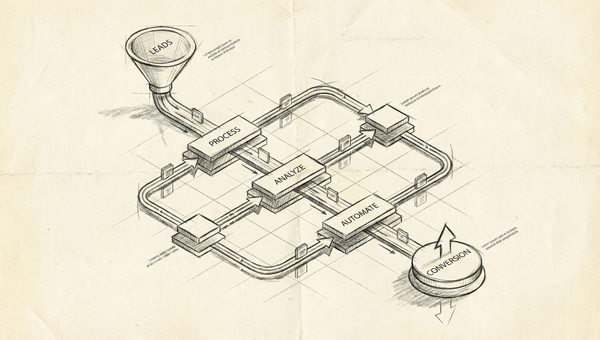 GoHighLevel lead follow up automation workflow visualization with connected nodes and data streams