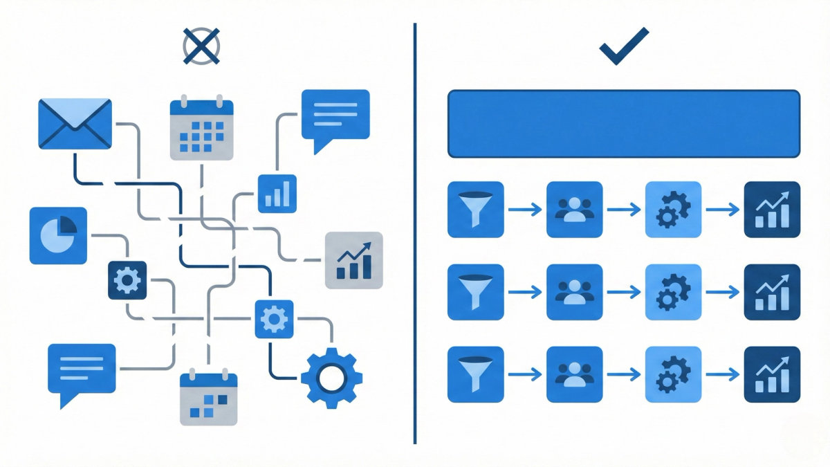 Before and after comparison of multiple marketing tools versus unified GoHighLevel platform