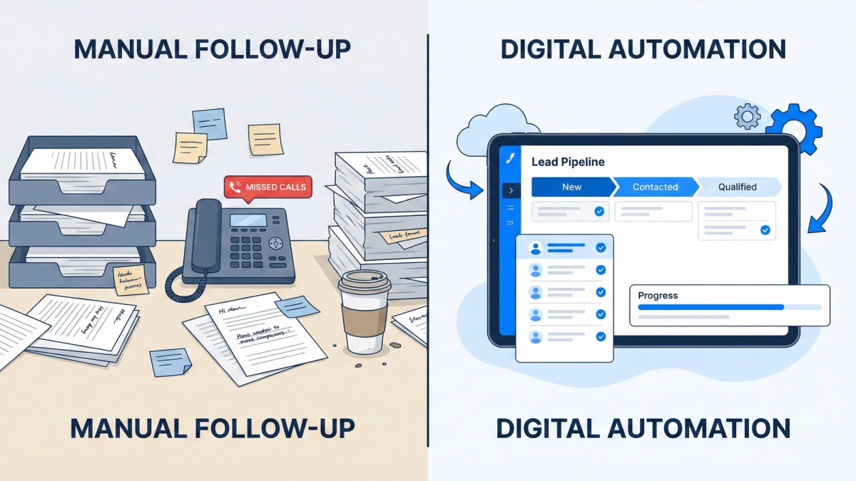 Comparison between manual lead follow-up chaos and organized GoHighLevel automation system