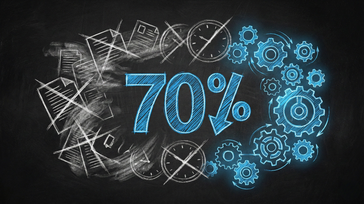 Infographic showing 70 percent reduction in administrative tasks for solo real estate agents using CRM automation