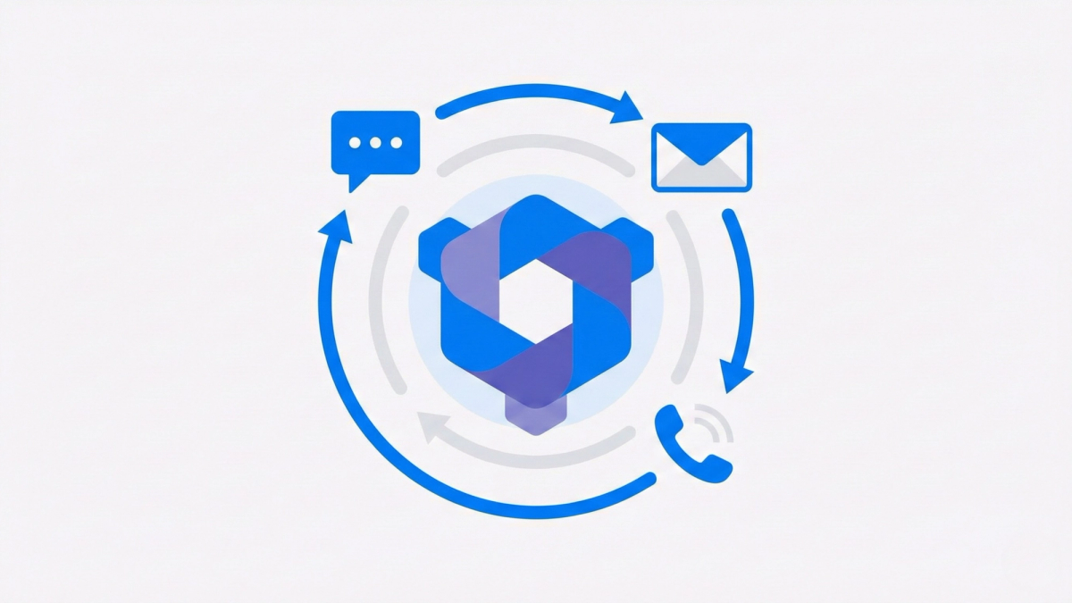 Multi-channel communication integration showing SMS, email, and voicemail in unified system