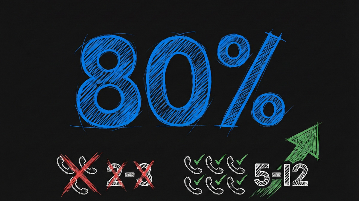 Real estate statistic showing 80 percent of sales need 5-12 touchpoints versus typical 2-3 attempts