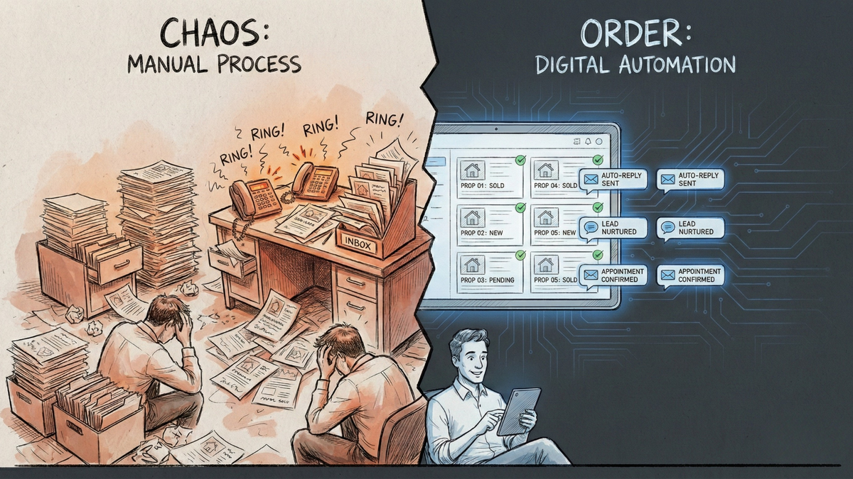 GoHighLevel for real estate transformation from chaotic manual processes to organized automated CRM system