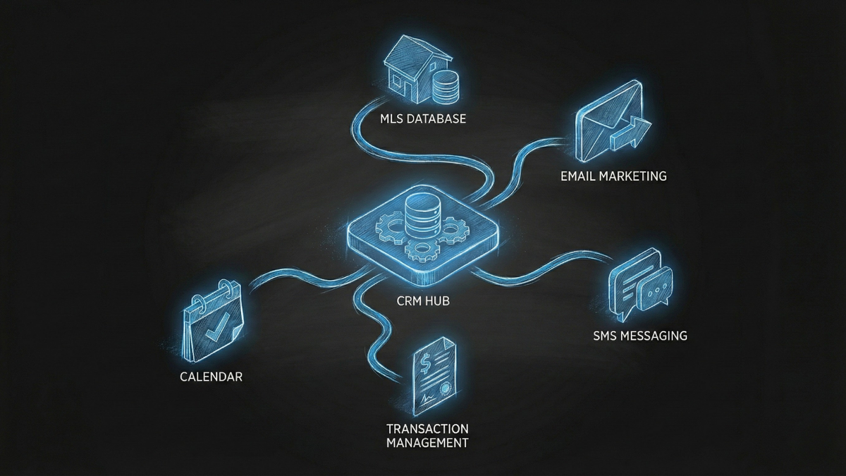 CRM integration ecosystem showing connections between real estate tools and central management platform