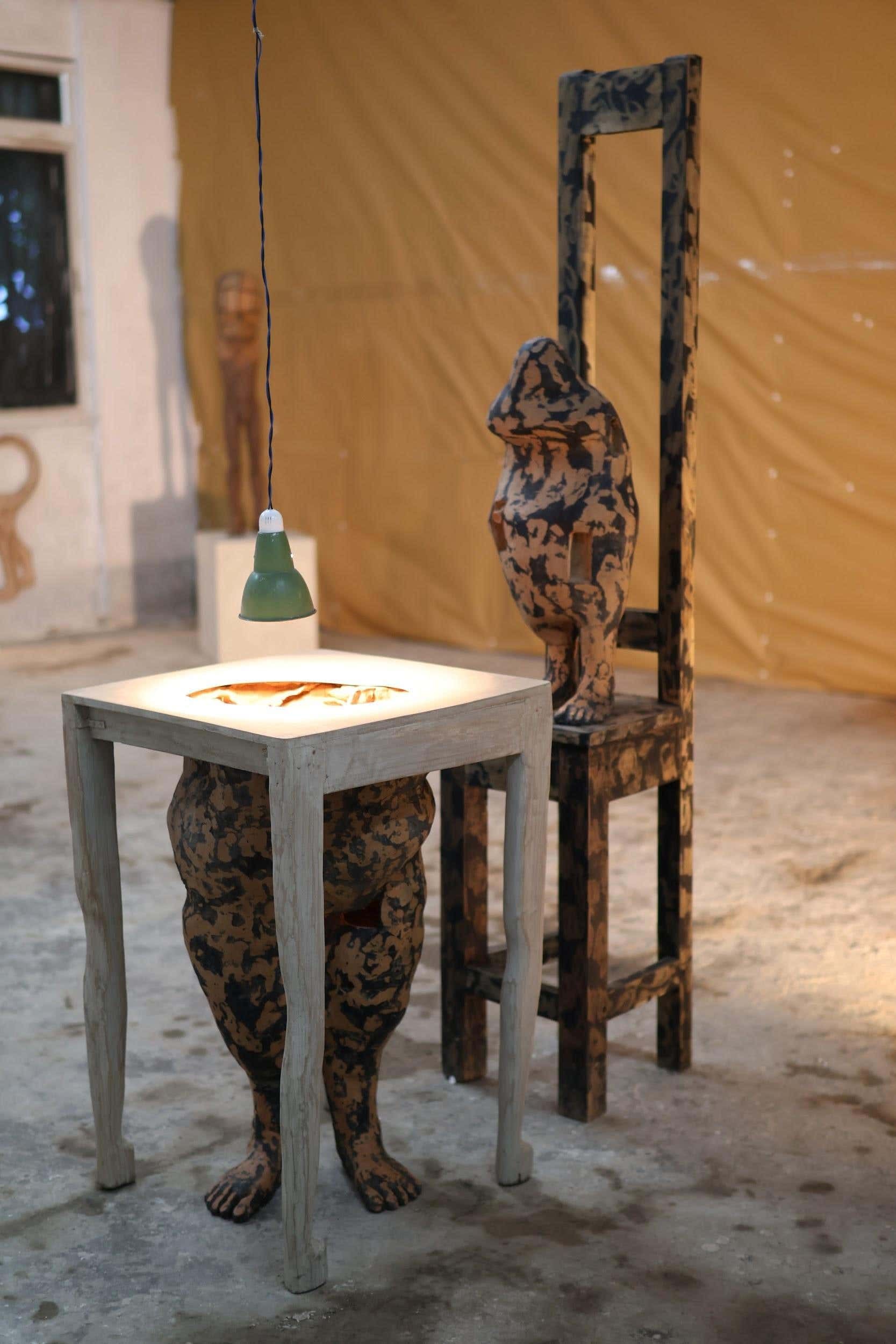The Body Beneath the Structure, terracotta and wood, 2026 — view 2