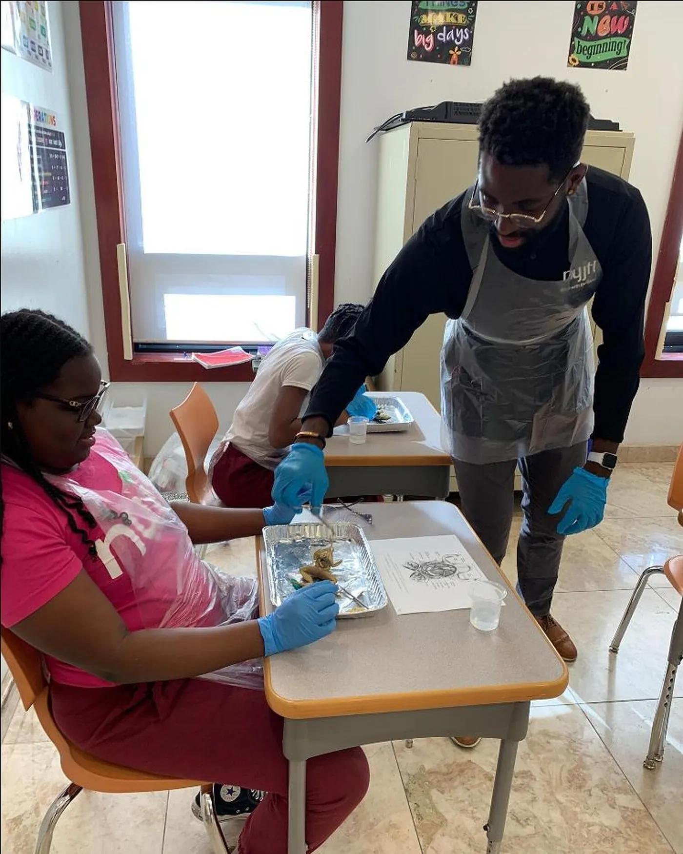 Students working at lab tables in the STEM Lab