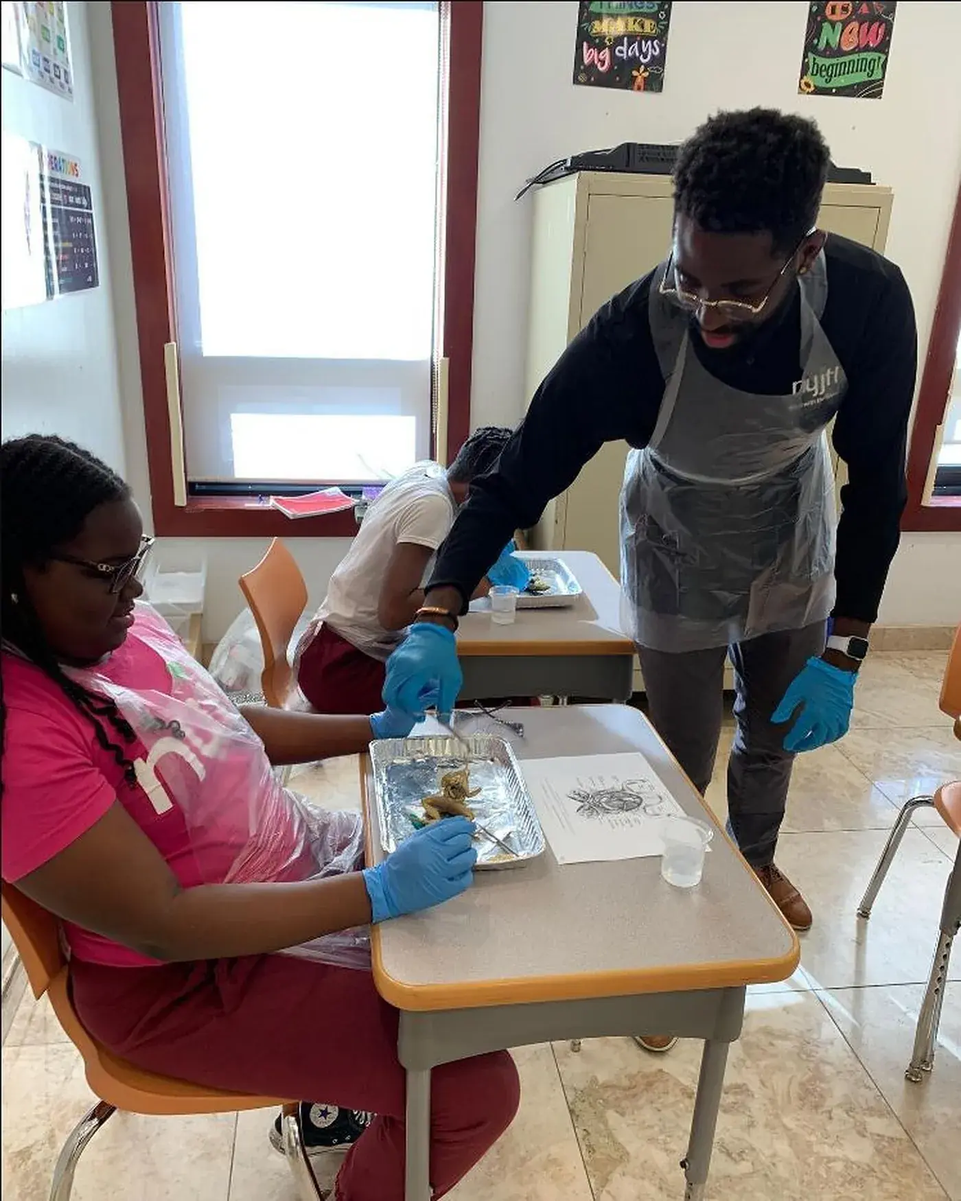 Students working at lab tables in the STEM Lab