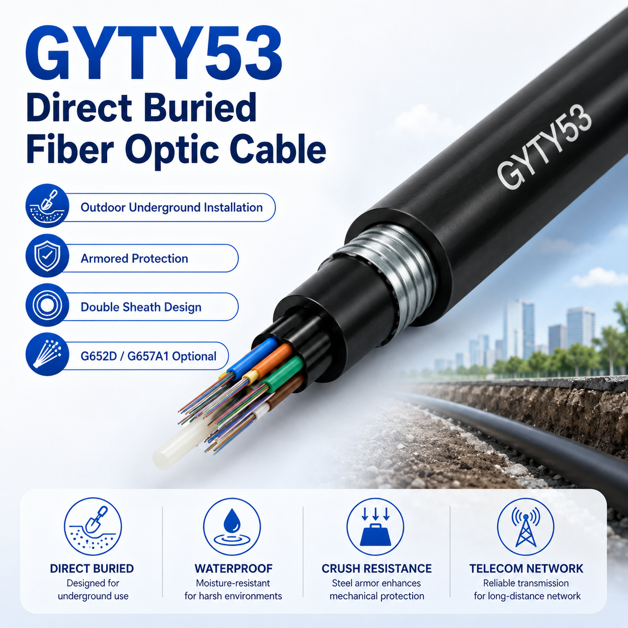 GYTY53 Direct Buried Fiber Cable