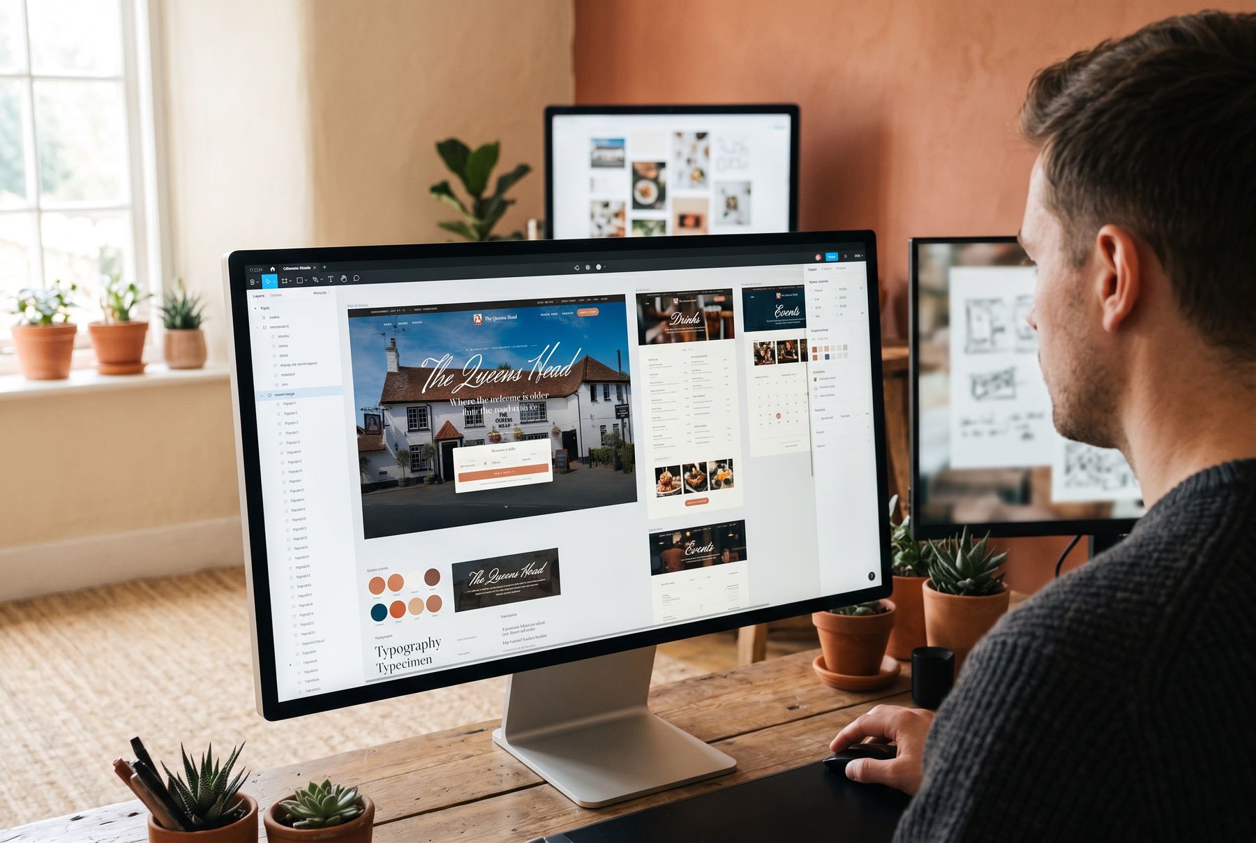 High-fidelity artboards: the design system, type and colour take shape.