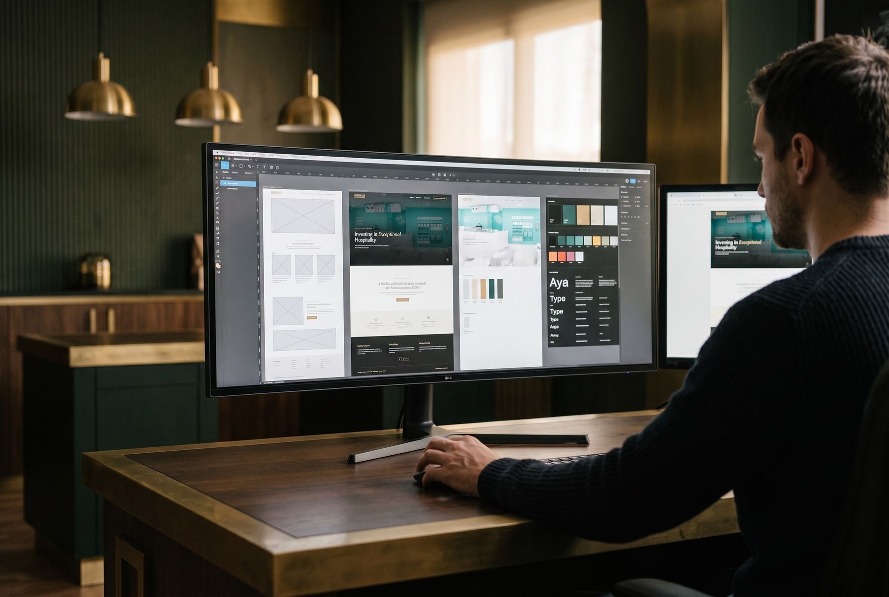 High-fidelity artboards: the design system, type and colour take shape.