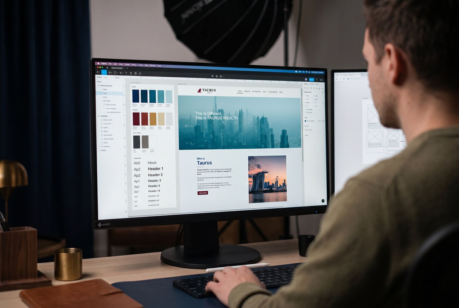 High-fidelity artboards: the design system, type and colour take shape.