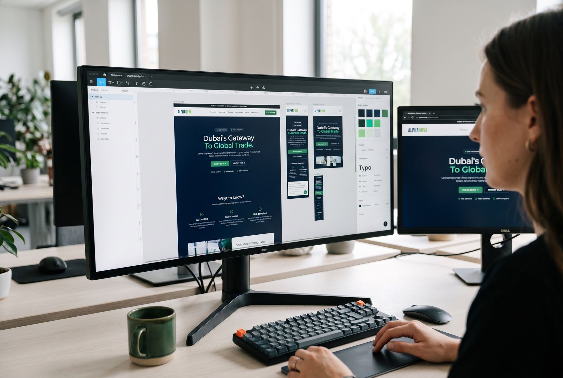 High-fidelity artboards: the design system, type and colour take shape.