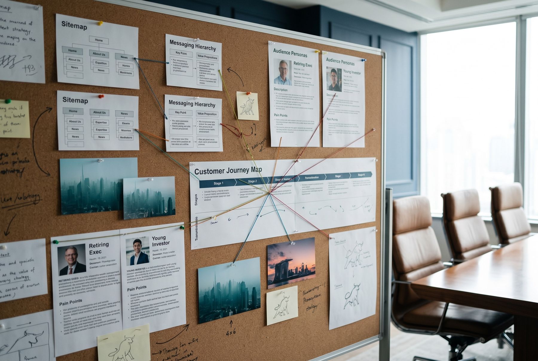 Sitemap, messaging hierarchy and customer journey mapped before design begins.
