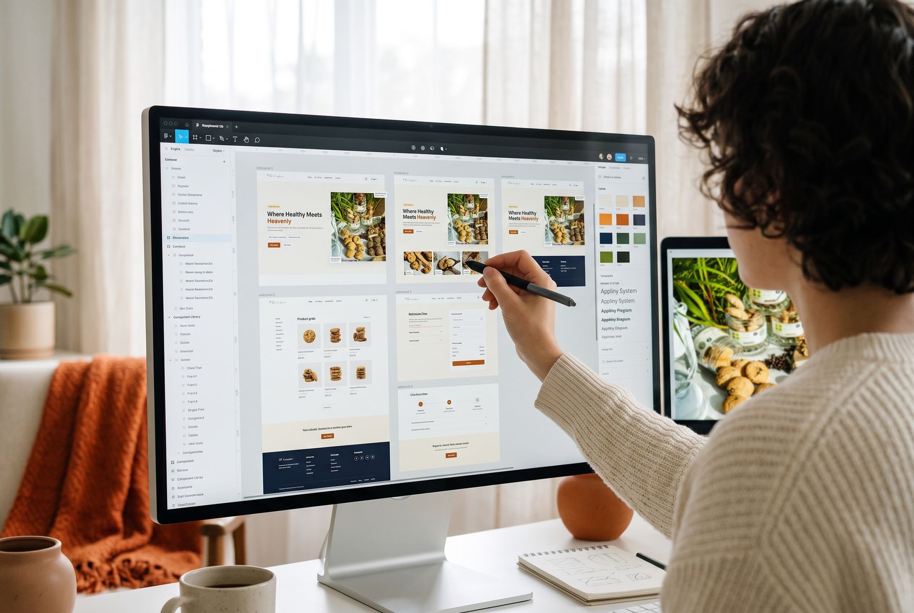 High-fidelity artboards: the design system, type and colour take shape.