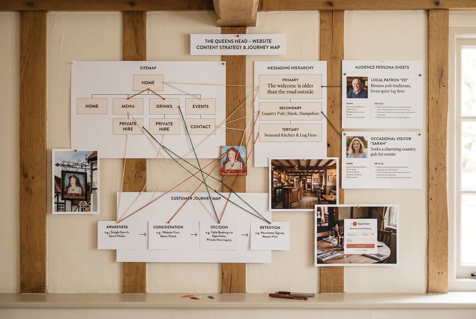 Sitemap, messaging hierarchy and customer journey mapped before design begins.