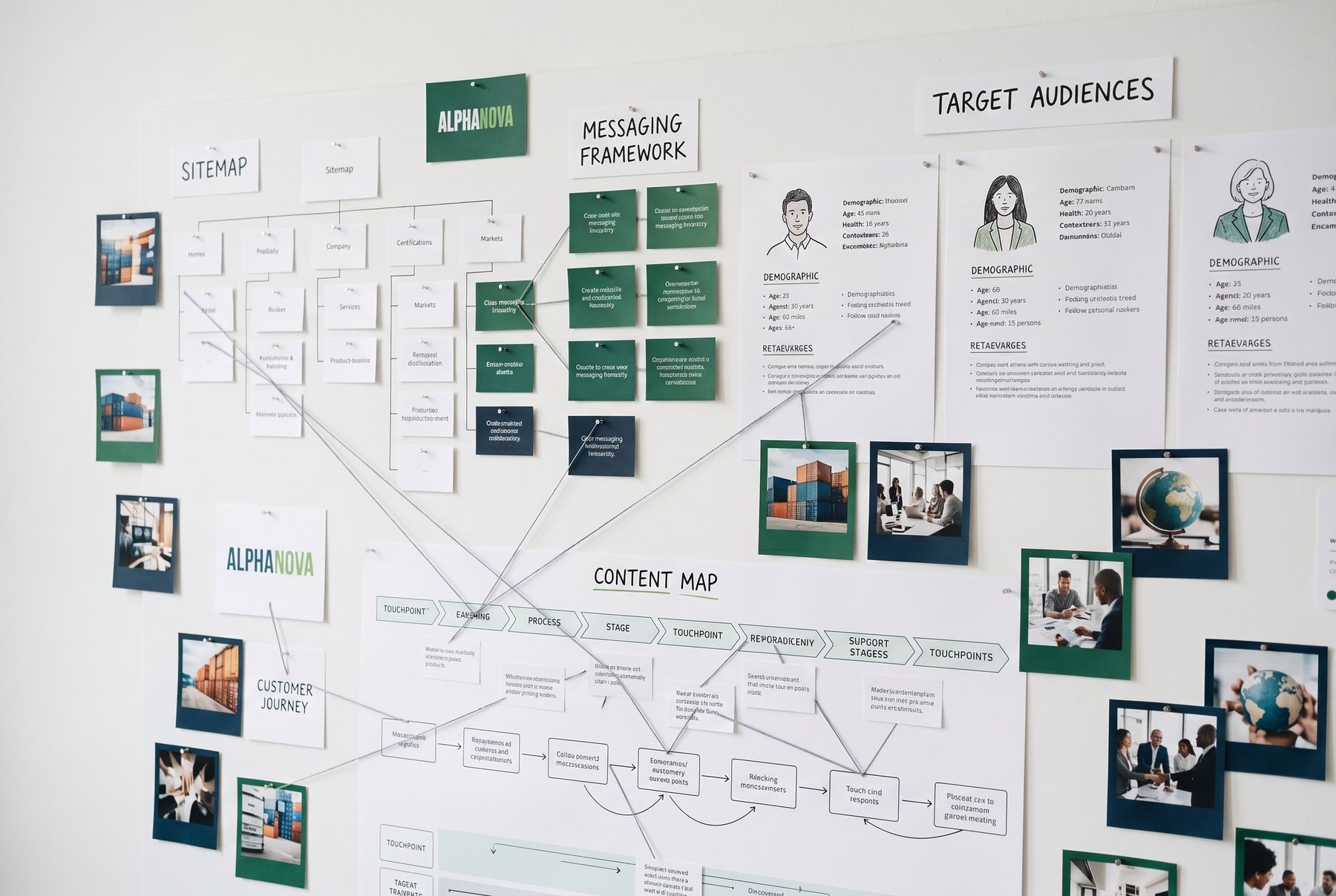 Sitemap, messaging hierarchy and customer journey mapped before design begins.