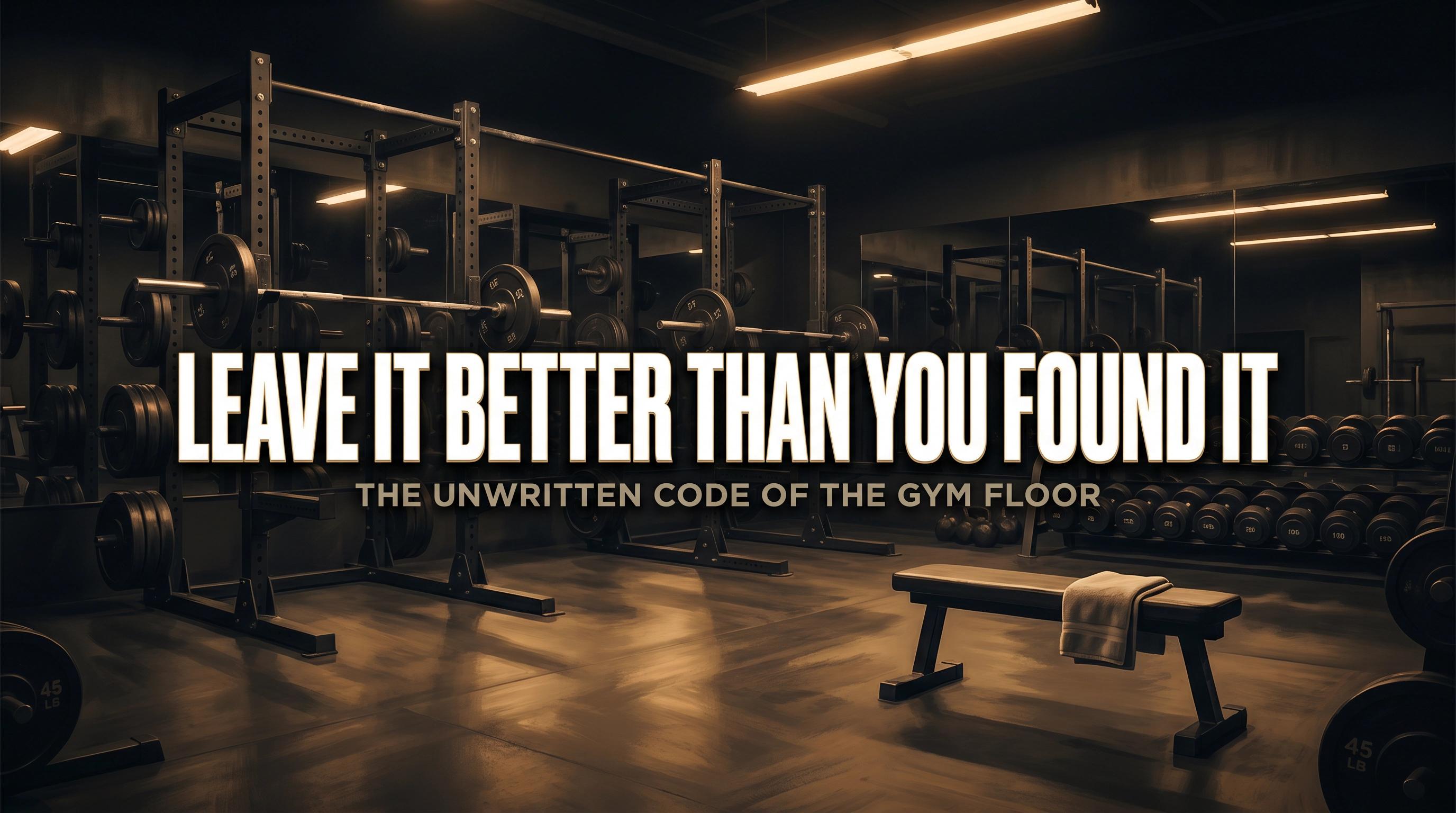 Bold editorial gym floor illustration with the phrase Leave It Better Than You Found It as the central design element