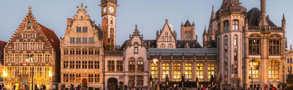 Iconic medieval architecture along the waterside in Ghent