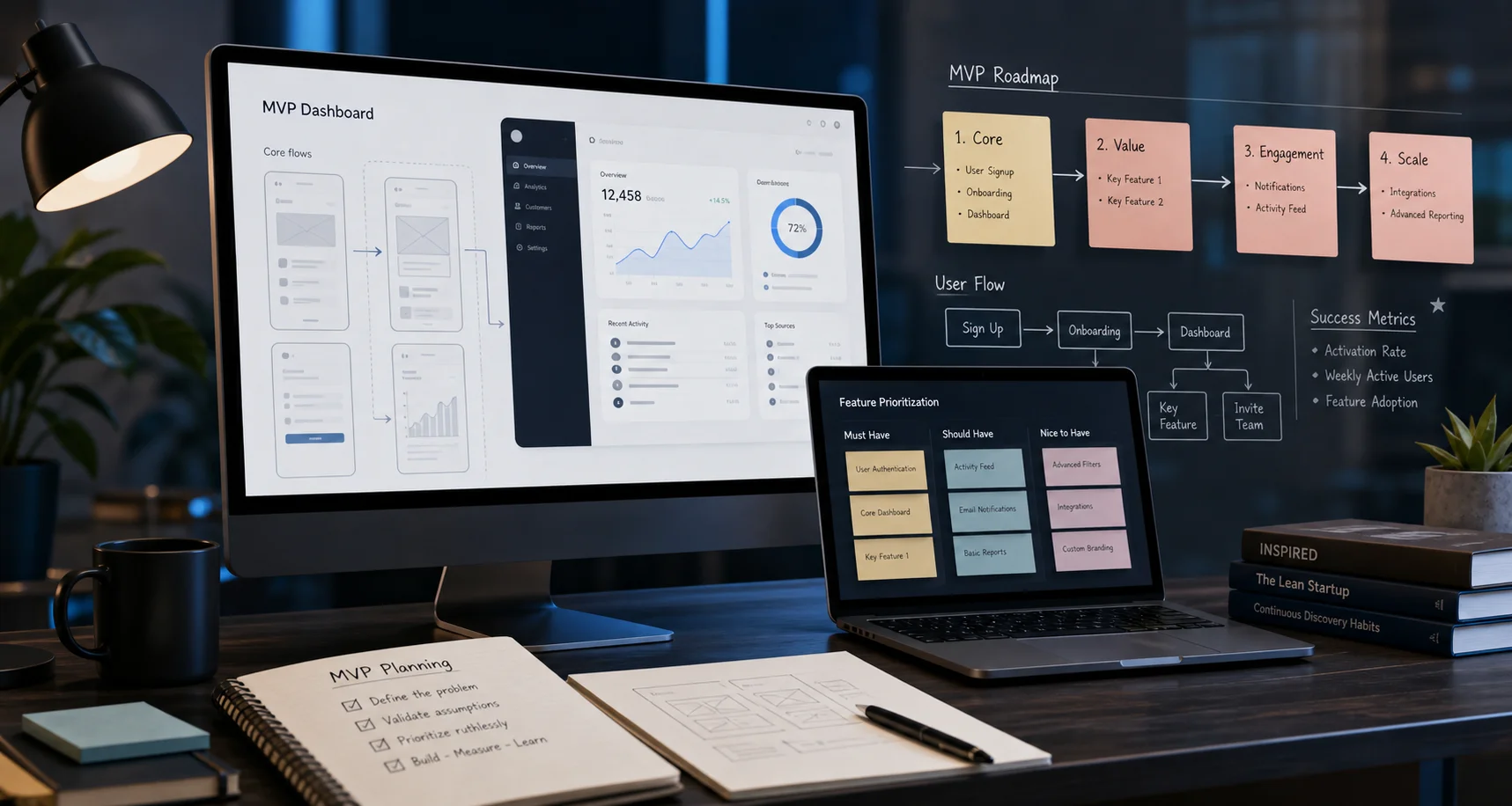 MVP product planning dashboard with feature prioritization and software workflow design