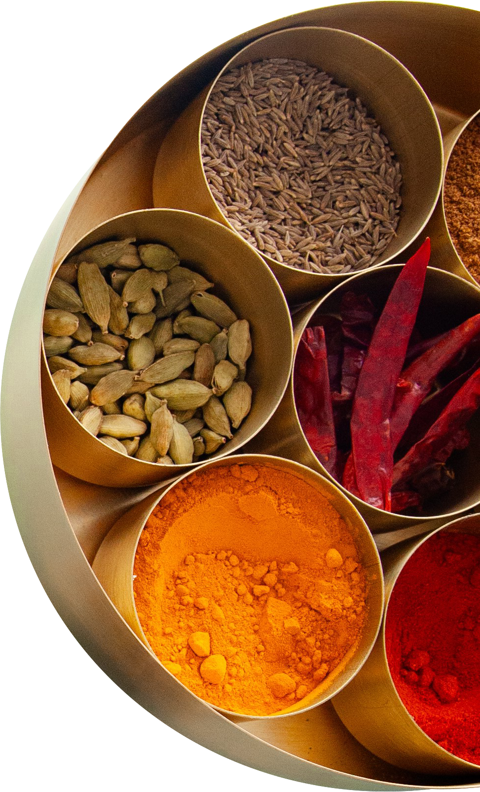 indian spices in a circular tray