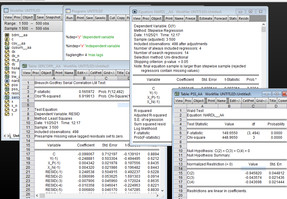 Nonlinear ARDL (NARDL) in Eviews Code