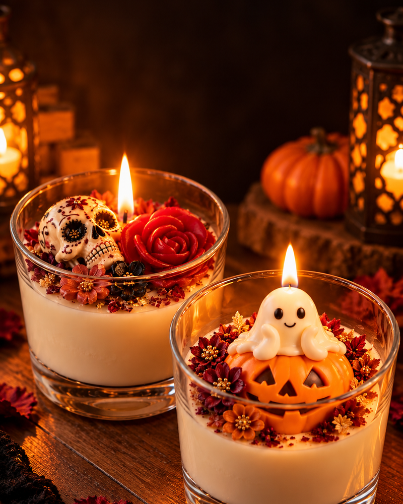 Nuestras velas encantadas con temática de halloween con aromas misteriosos, dulces y encantados, ¿Te atreves a probarlos?