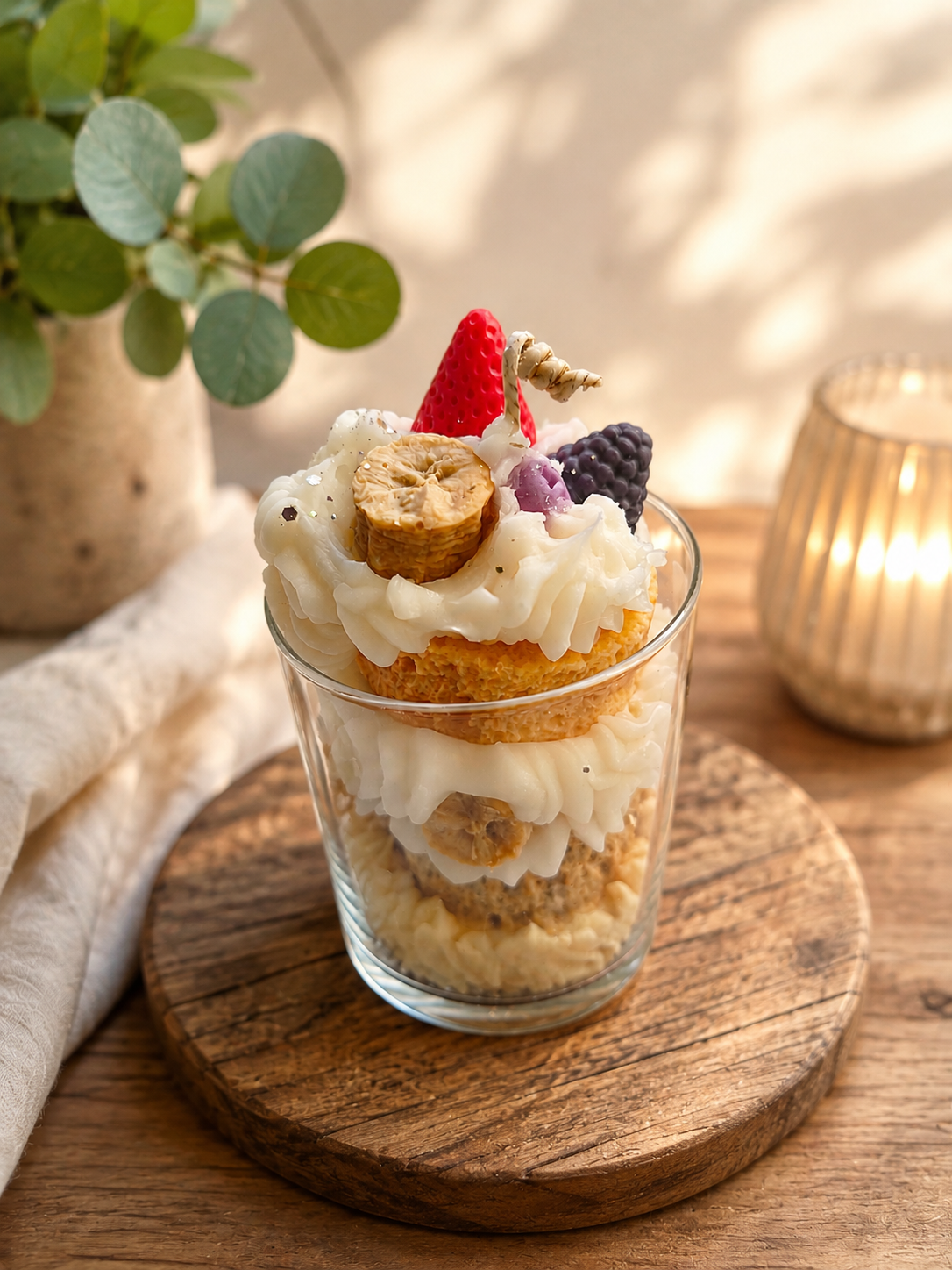 Vela Mediana con aroma a rico bizcocho tutti frutti 