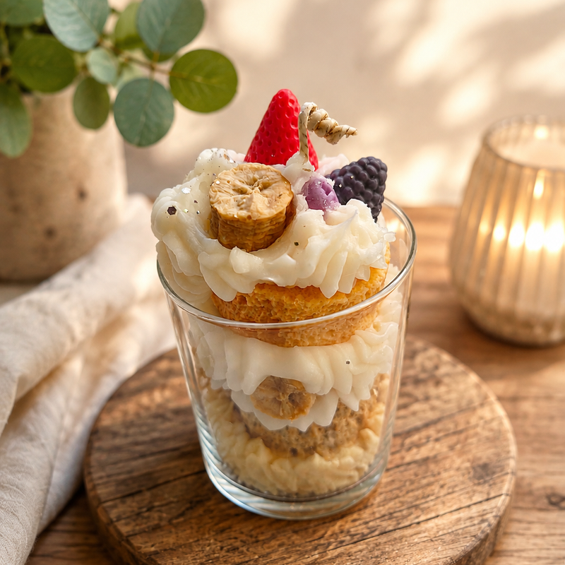 Vela Mediana con aroma a rico bizcocho tutti frutti