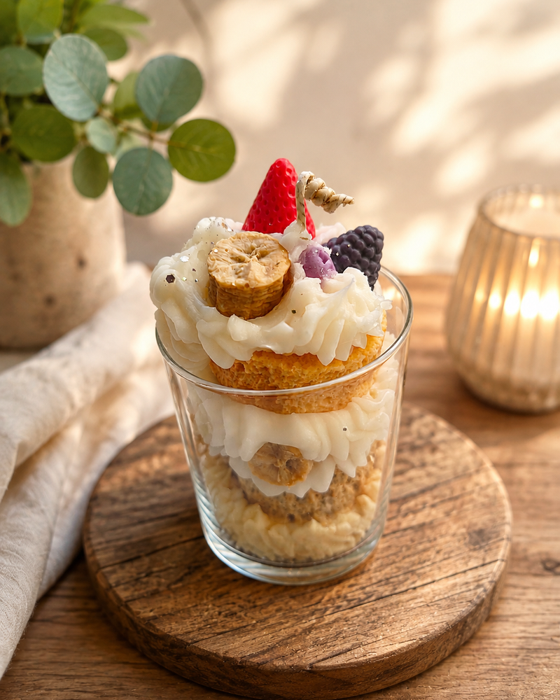 Vela Mediana con aroma a rico bizcocho tutti frutti