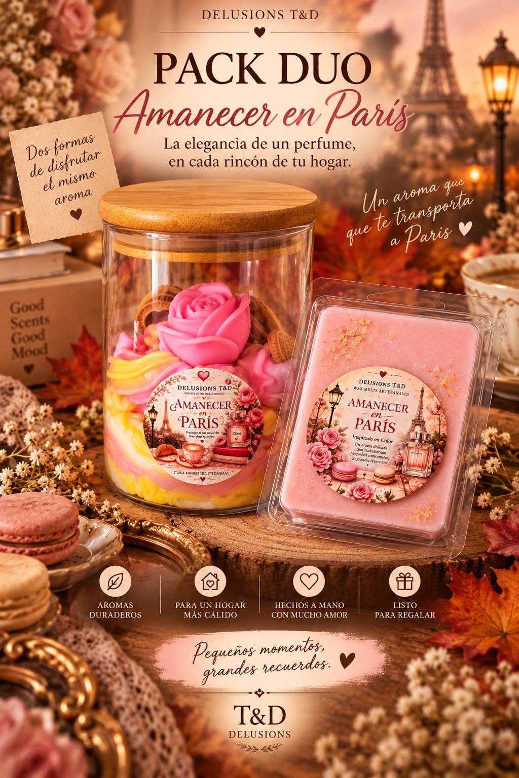 Vela y wax melts con el mismo aroma