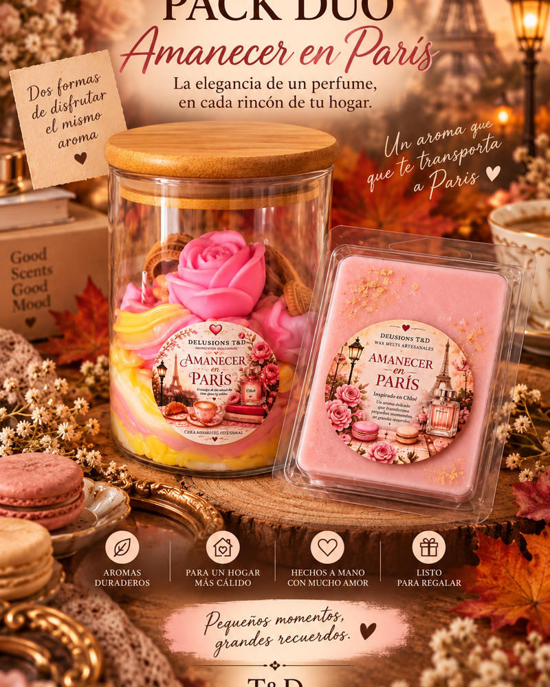 Vela y wax melts con el mismo aroma