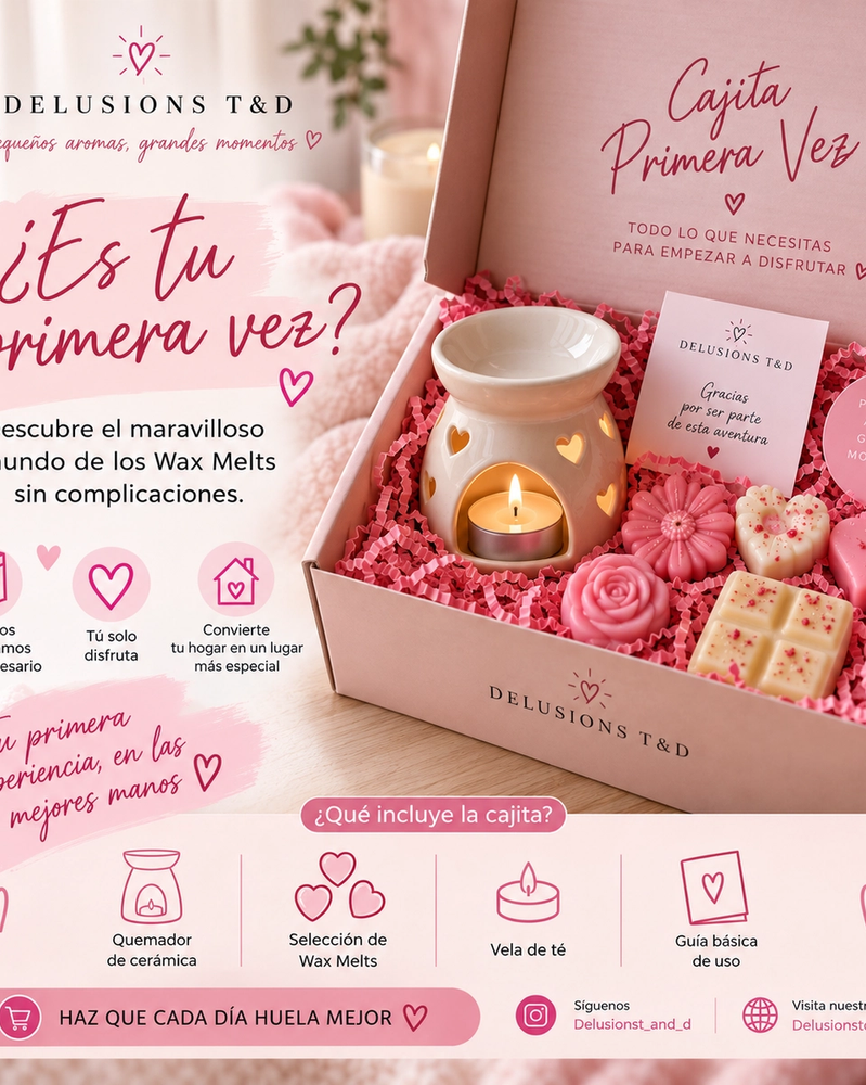 Caja Primera Vez — caja con quemador, velitas de té y wax melts.