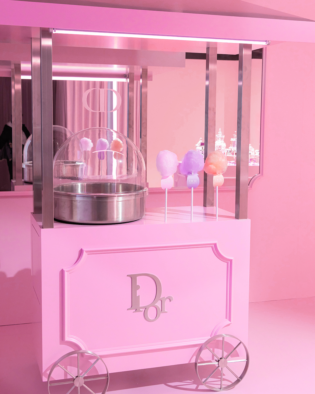 Dior cotton candy stand at the Dior Sweet pop-up in Tokyo.