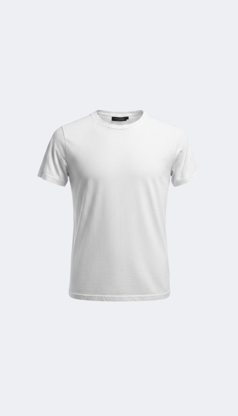 Viento white crew-neck T-shirt shown flat from the front on a grey background.
