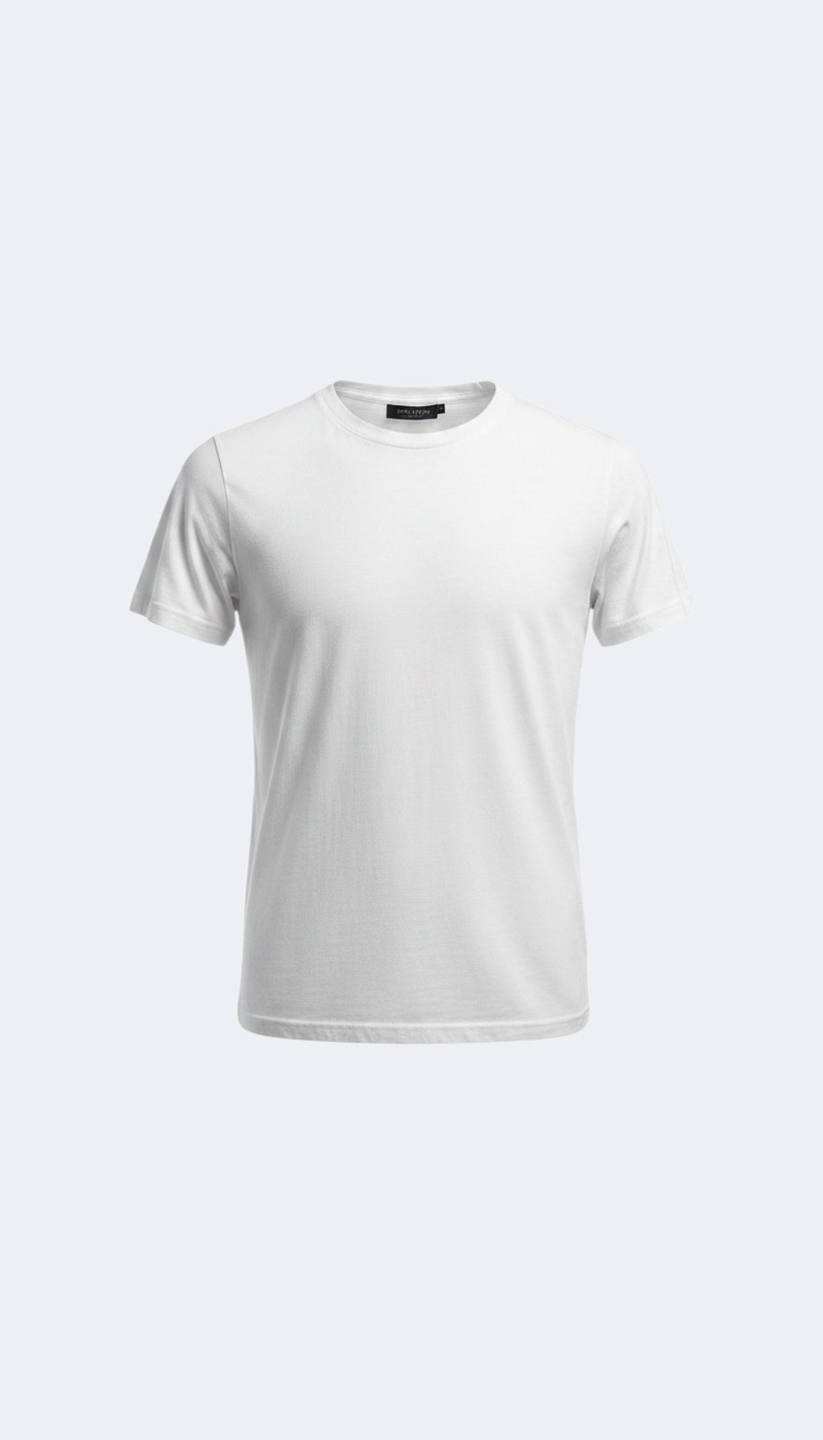 Viento white crew-neck T-shirt shown flat from the front on a grey background.