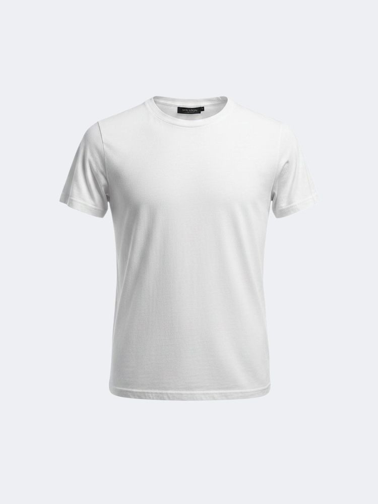 Viento white crew-neck T-shirt shown flat from the front on a grey background.