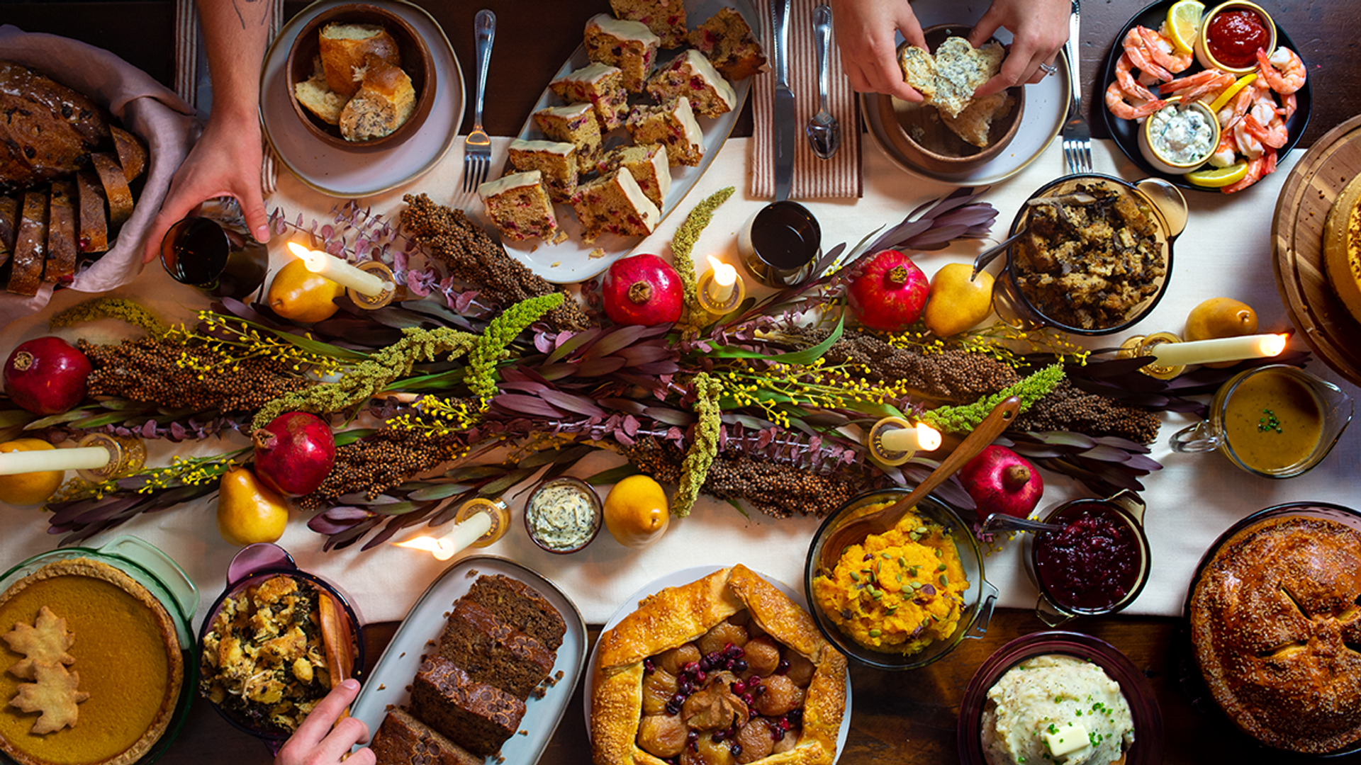 a table full of foods