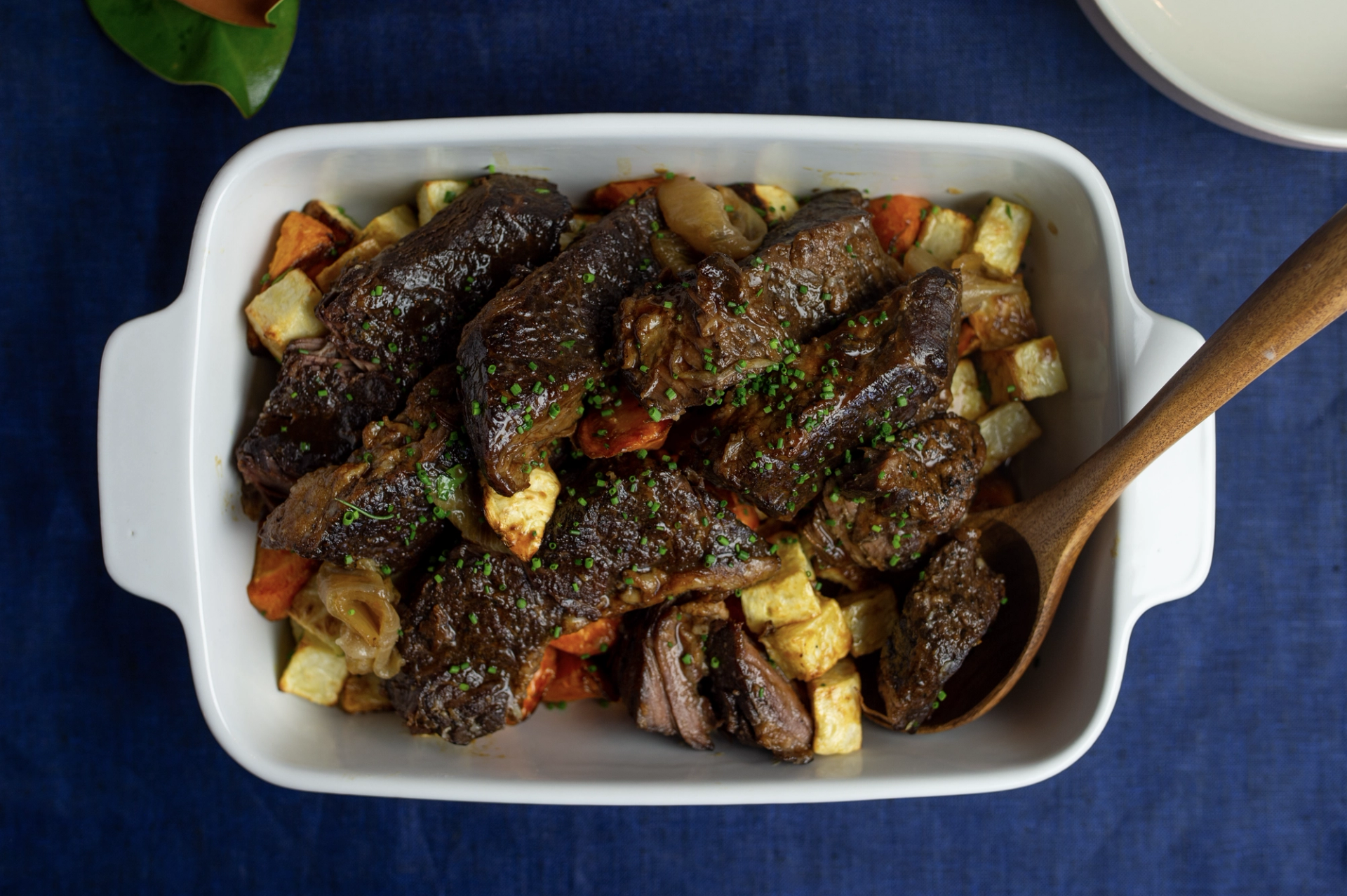 a Plate of Braised beef with root Vegetable