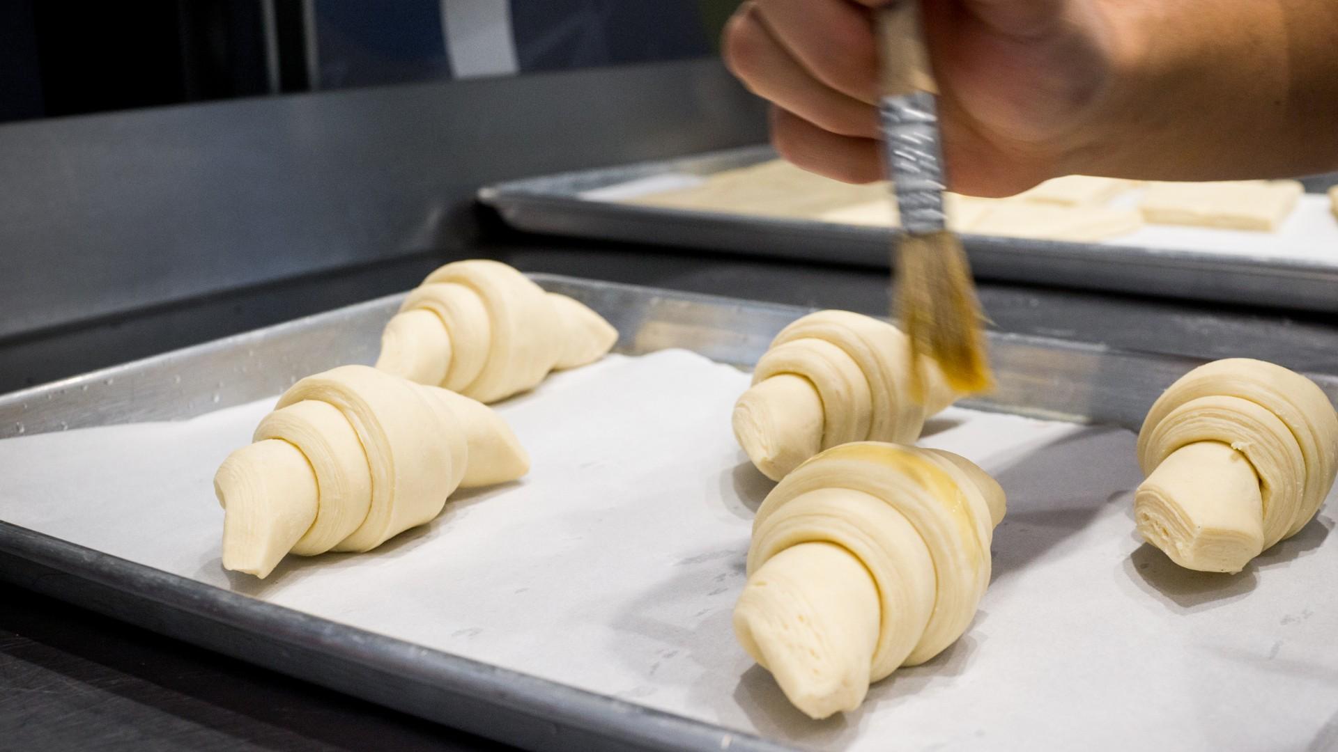 Croissants in Progress, Brushing Butter