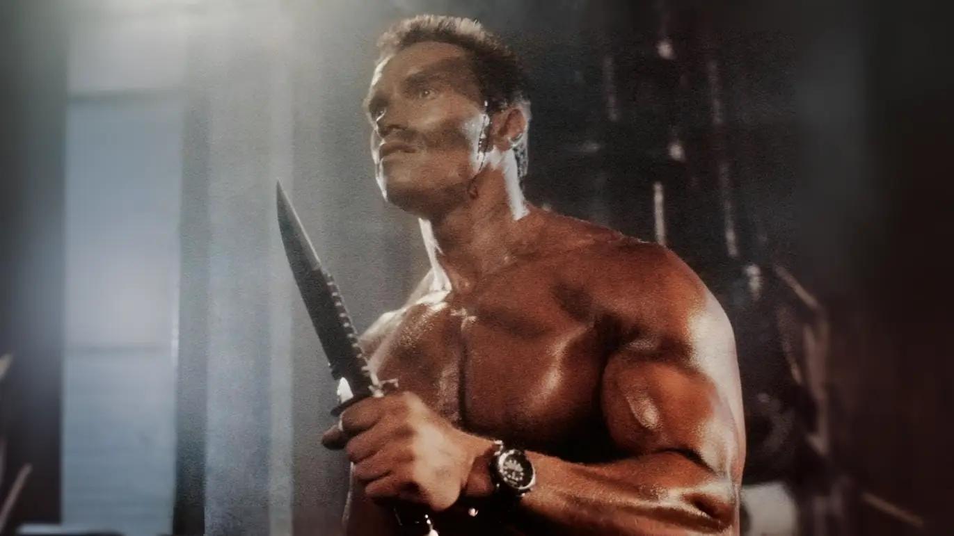 Arnold Schwarzenegger wearing Seiko Arnie H558-5009 across his film career including Commando, Predator and The Running Man