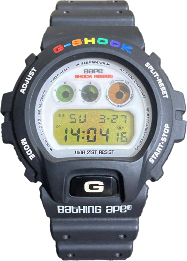 Bape x G-Shock DW6900 Balck Rainbow watch