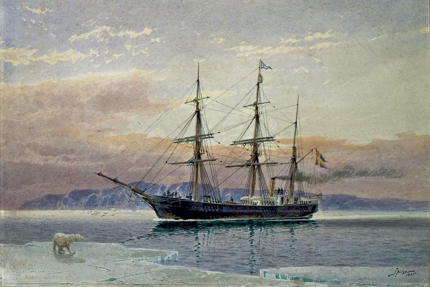 Adolf Erik Nordenskiöld's ship Vega, painted by Jacob Hägg. Image: Wikimedia