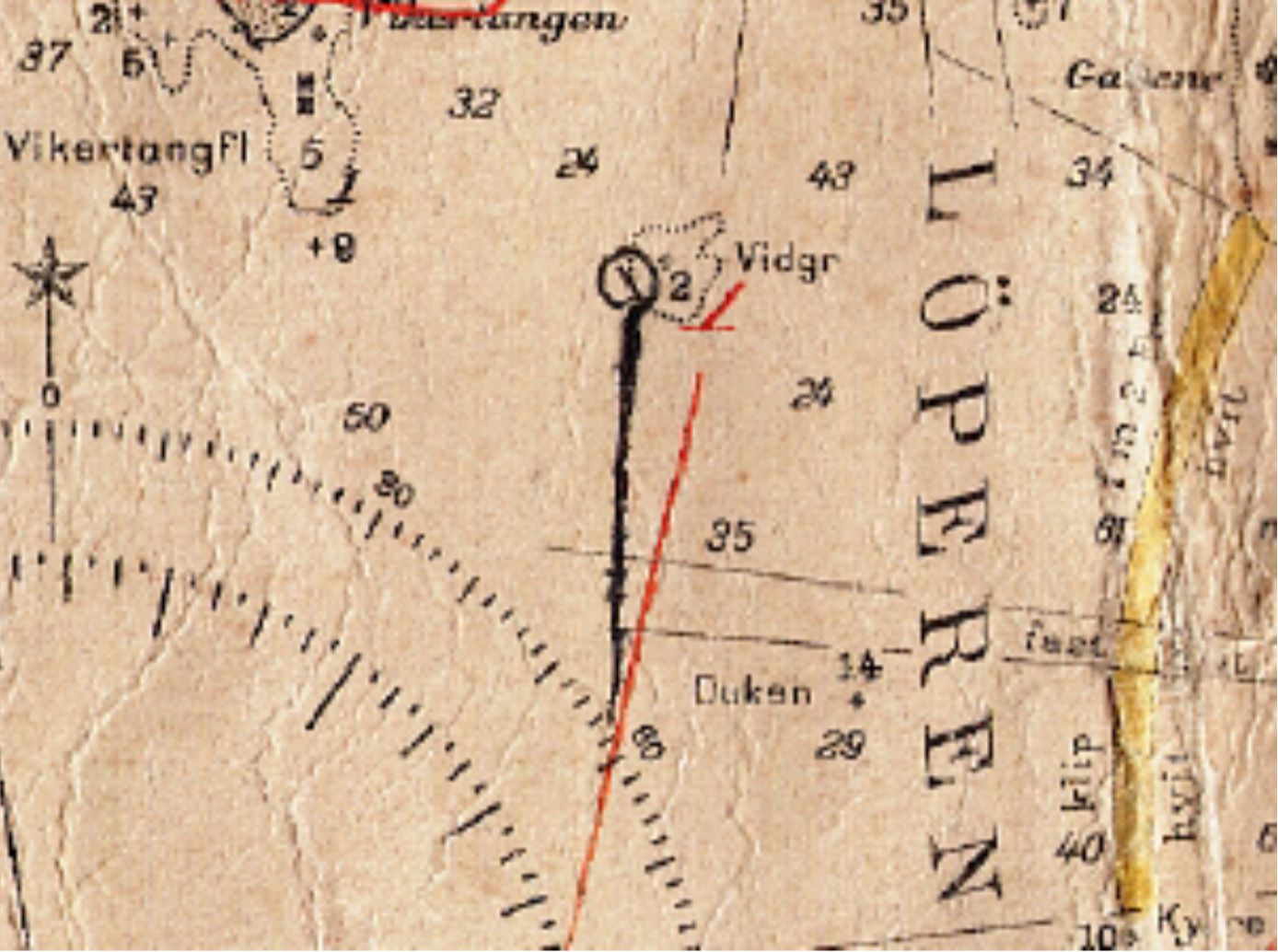 Sea chart 001 1924-1926, the position of the pole manually corrected.