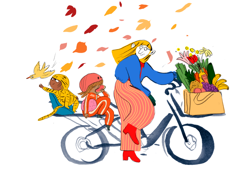 En dame med barn på sykkel
