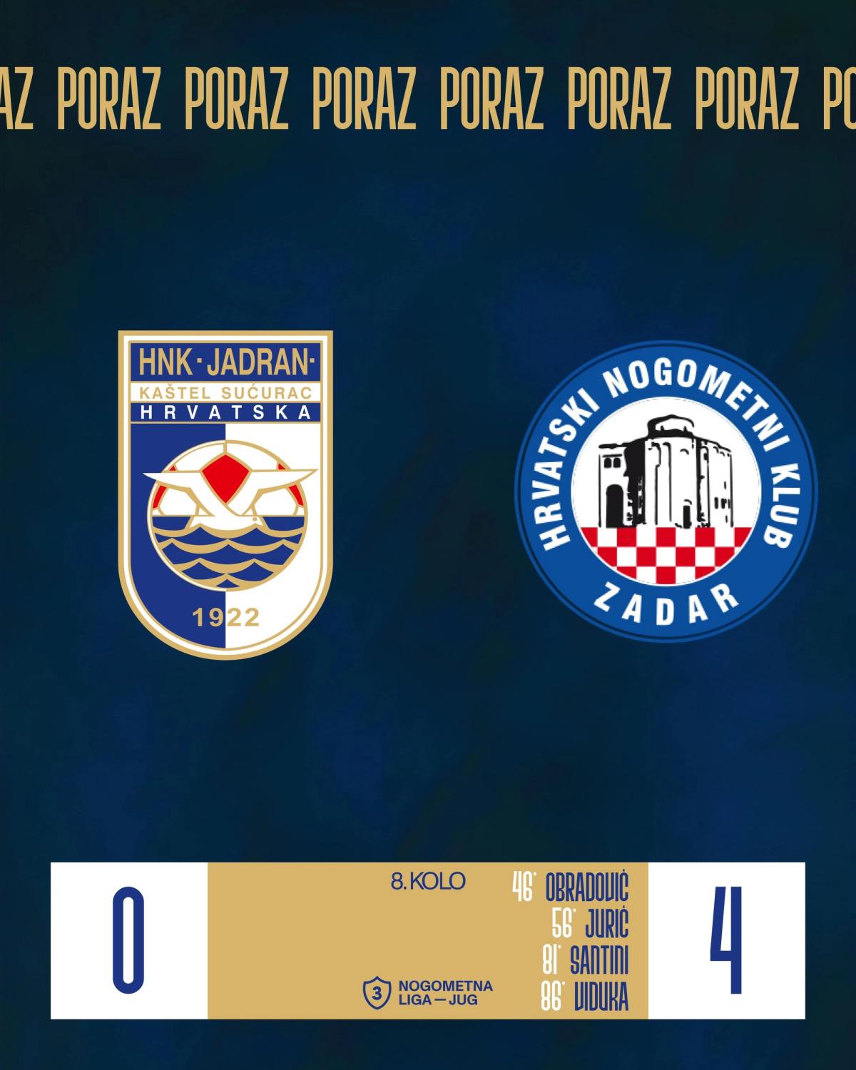Izvještaj: [8.KOLO] | HNK JADRAN - HNK ZADAR