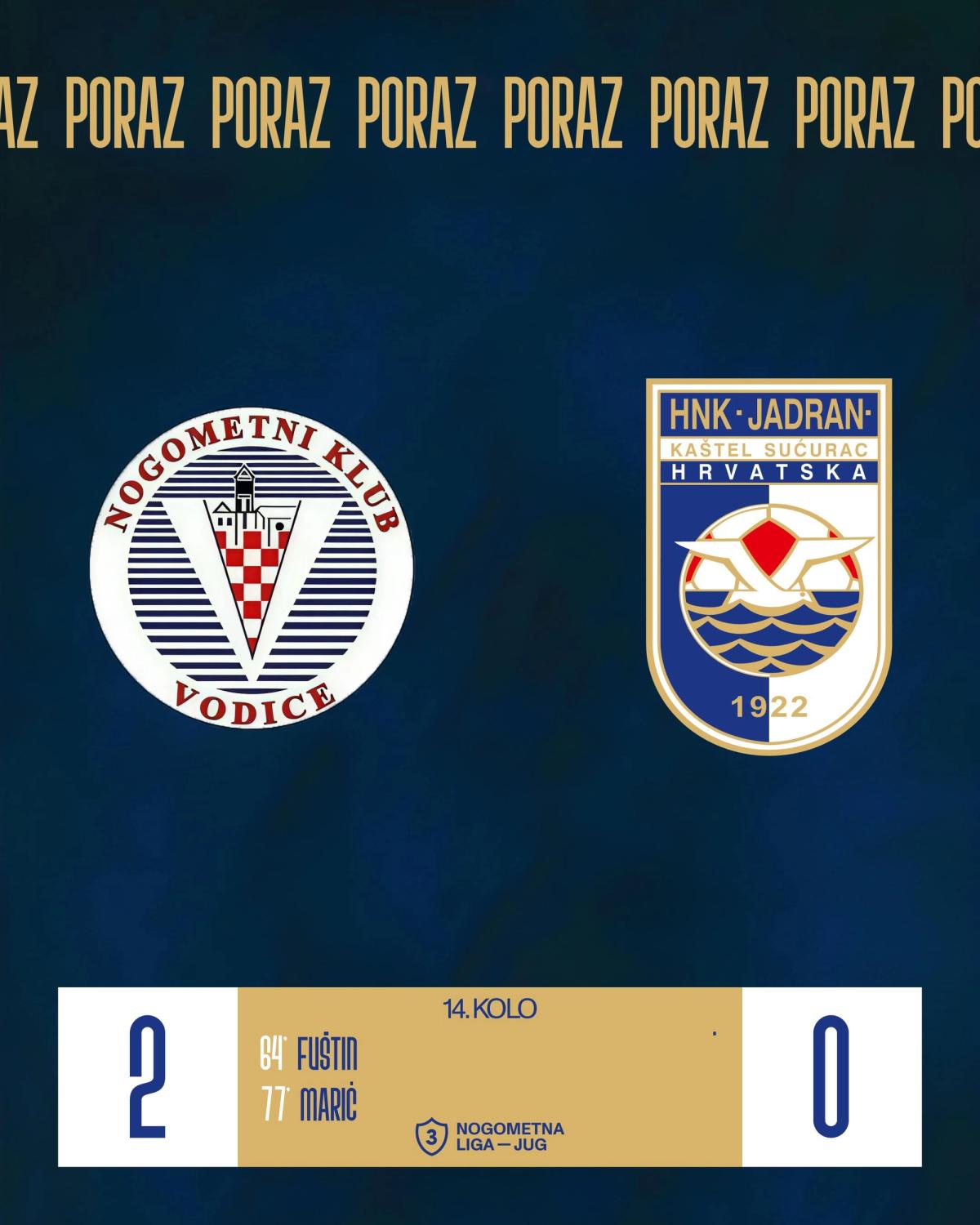 Izvještaj: [14.KOLO] | NK VODICE - HNK JADRAN 2:0